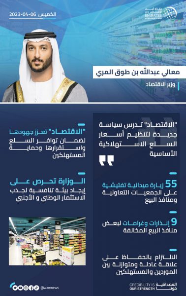 عبدالله بن طوق: “الاقتصاد” تدرس سياسة جديدة لتنظيم أسعار السلع الاستهلاكية الأساسية