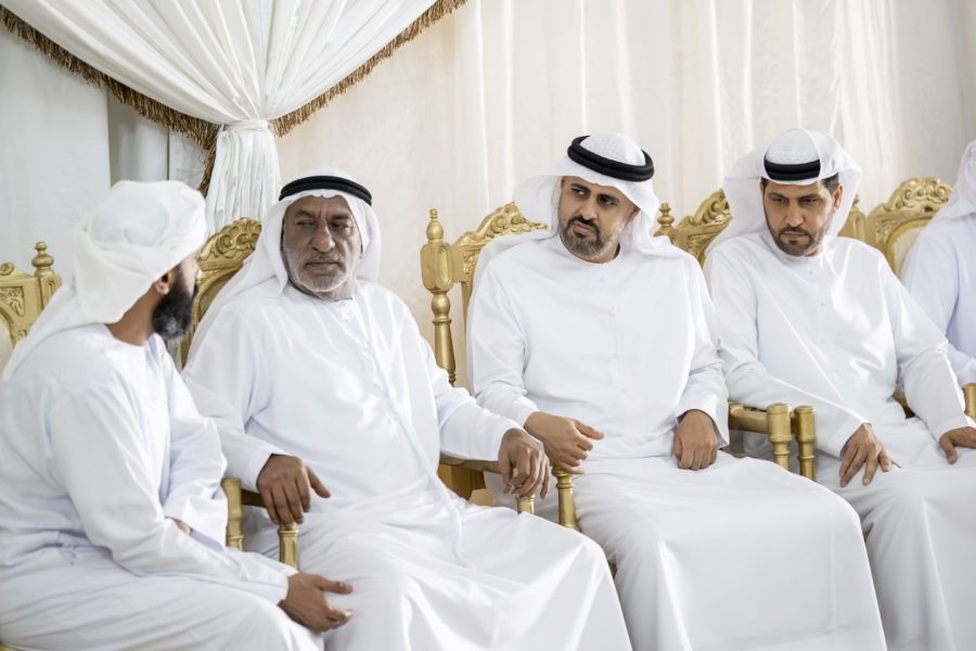 ذياب بن محمد بن زايد يقدم واجب العزاء بوفاة والدة الشهيد خالد علي غريب البلوشي