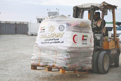 وصول 10 قوافل مساعدات إماراتية إلى قطاع غزة هدية من أم الإمارات