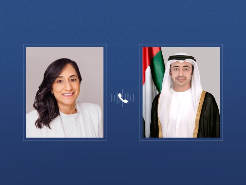 عبدالله بن زايد ووزيرة خارجية كندا يبحثان هاتفيا العلاقات الثنائية بين البلدين