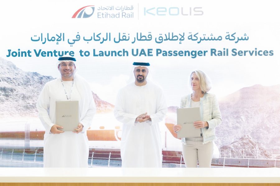 ذياب بن محمد بن زايد يشهد مراسم الإعلان عن تأسيس شركة مشتركة بين قطارات الاتحاد و”كيوليس”