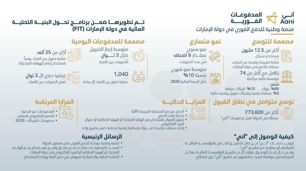 “آني”.. نقلة نوعية في المدفوعات الرقمية بالدولة و12.5 مليون مستخدم وتحويلات فورية