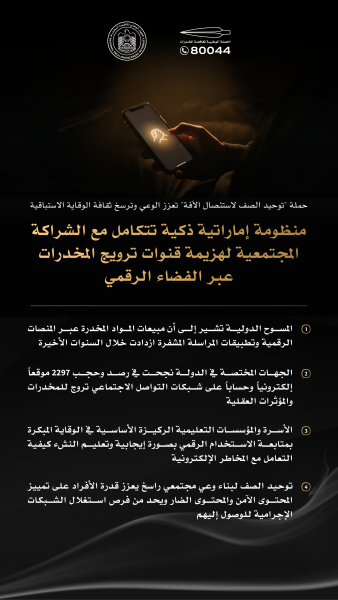 منظومة إماراتية ذكية تتكامل مع الشراكة المجتمعية لهزيمة قنوات ترويج المخدرات عبر الفضاء الرقمي