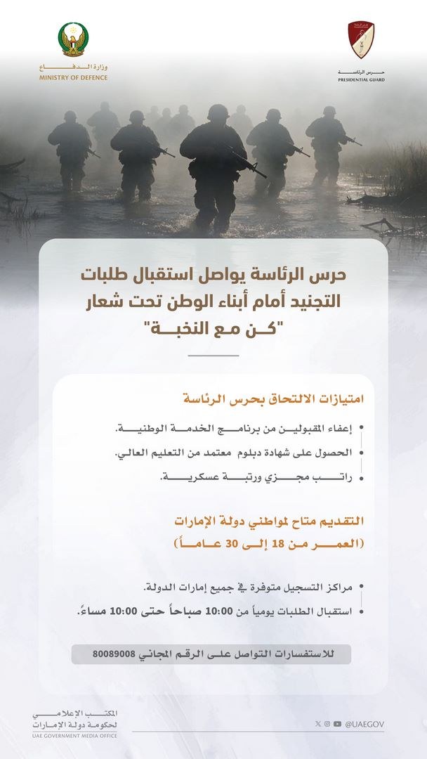 حرس الرئاسة يواصل تلقي طلبات التجنيد من أبناء الوطن تحت شعار”كن مع النخبة”