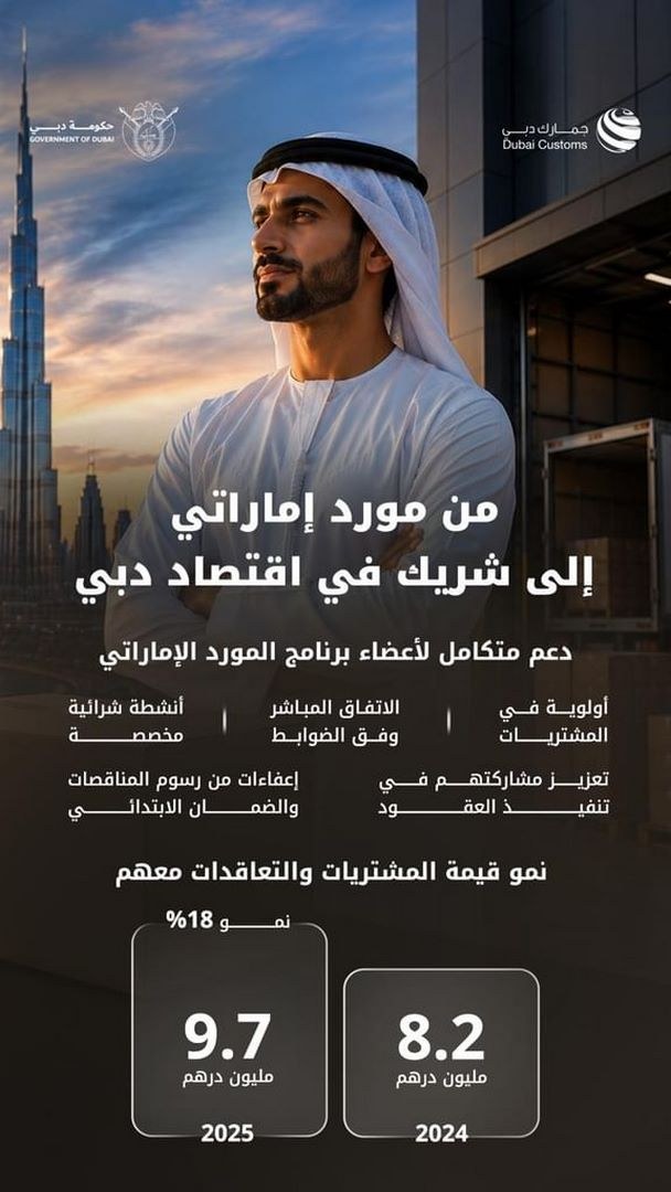 جمارك دبي تعزز حضور المورد الإماراتي في المشاريع الحكومية