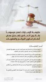 حكومة الإمارات تصدر مرسوماً بقانون اتحادي بتعديل بعض أحكام قانون الجرائم والعقوبات