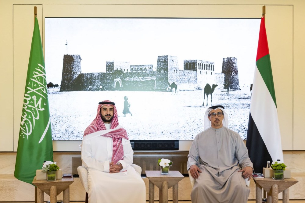 منصور بن زايد وخالد بن سلمان يبحثان العلاقات الأخوية الراسخة بين البلدين